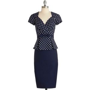 Stop Staring/ModCloth Navy Polkadot Peplum Wiggle
